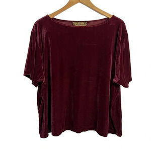 Ashley Stewart Dark Wine Red Velour Blouse Plus Size 26 28 Short Sleeves Stretch